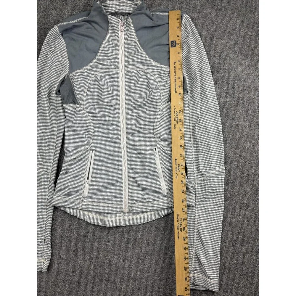 Lululemon Jacket Womens 4 Gray Gingham Full Zip Long Sleeve Athletic Lightweight
